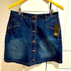 Frye Skirt Women’s 12 Culver Wash Denim Button Front Cotton Blend Mini NWT